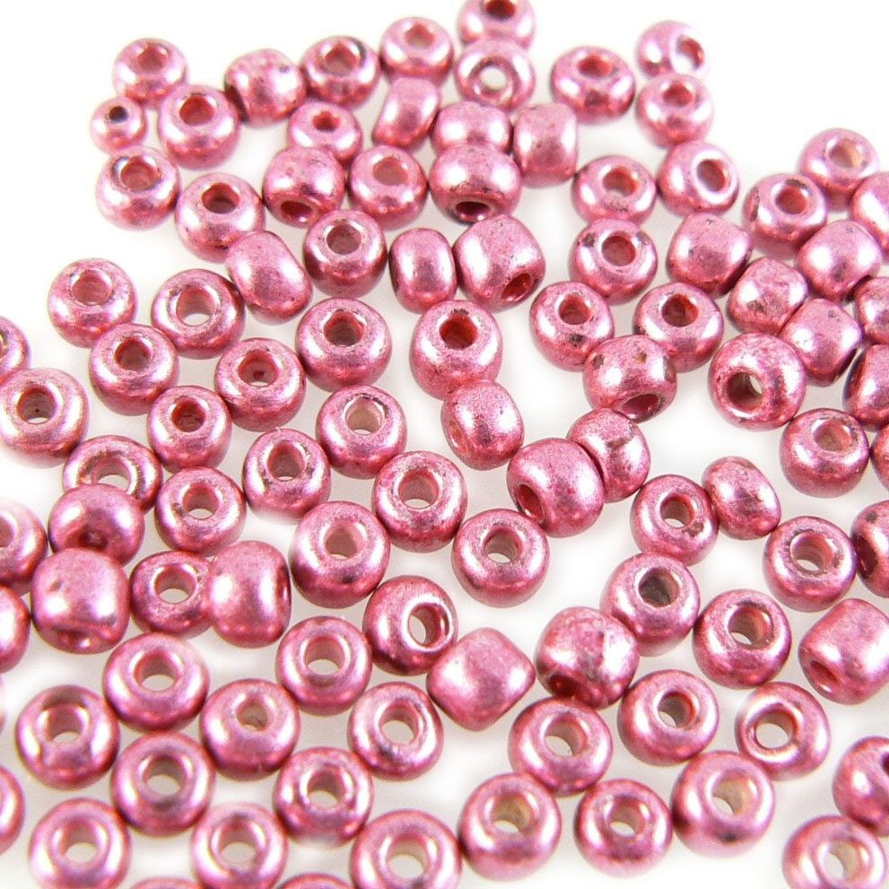 Size 8/0 metallic finish opaque fuchsia seed beads, 20 grams