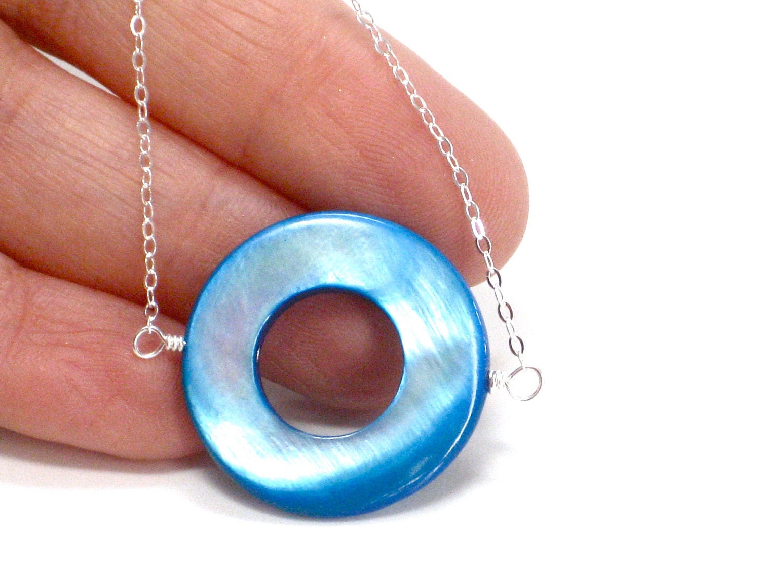 Sterling Silver Blue Circle WDD Pendant Necklace World Diabetes Day Awareness Support JDRF