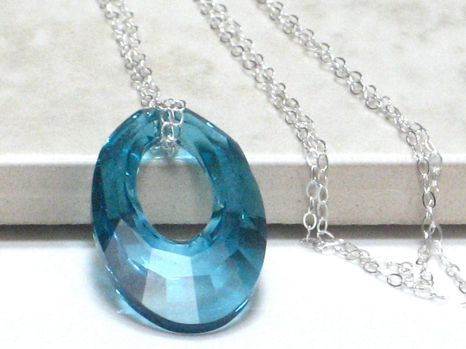 Indicolite Blue Helio Swarovski Crystal, Sterling Silver Chain, Delicate, Girlie, Feminine Necklace Fashion Jewelry For Her Under 35