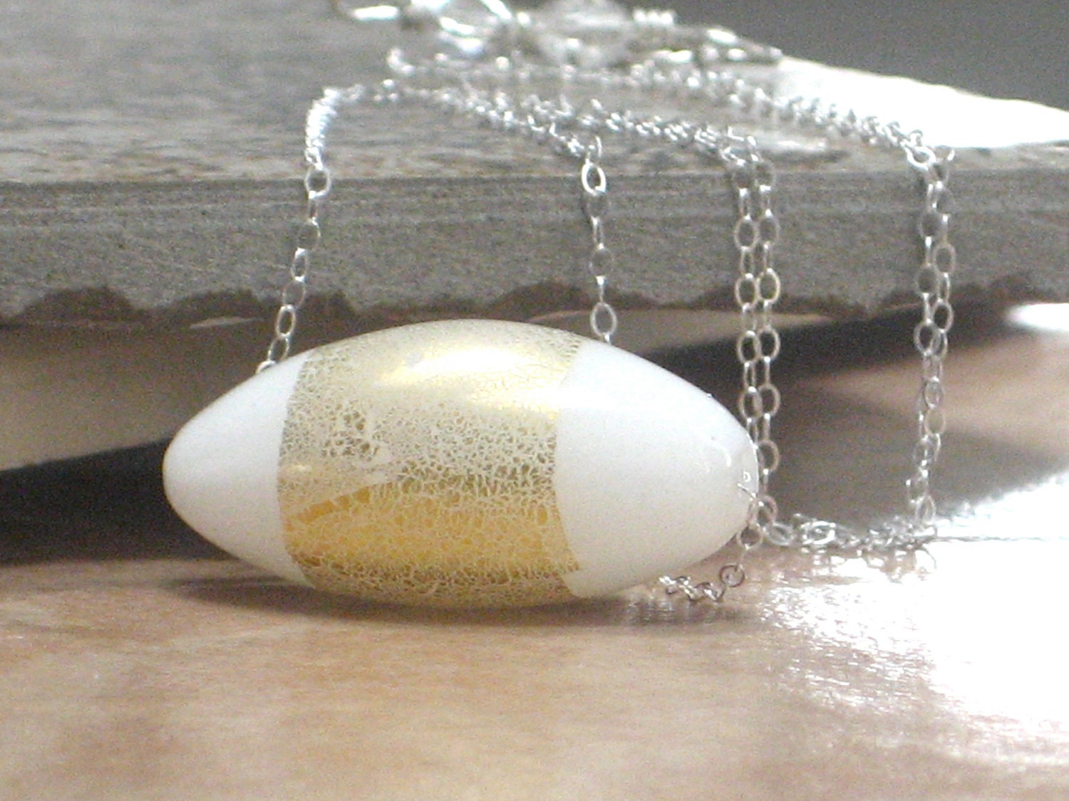 White Gold Pendant, Choker Sterling SIlver Necklace, Glitter Holiday Inspired, Artisan Hand Blown Glass, Sparkle, Gift Under 35