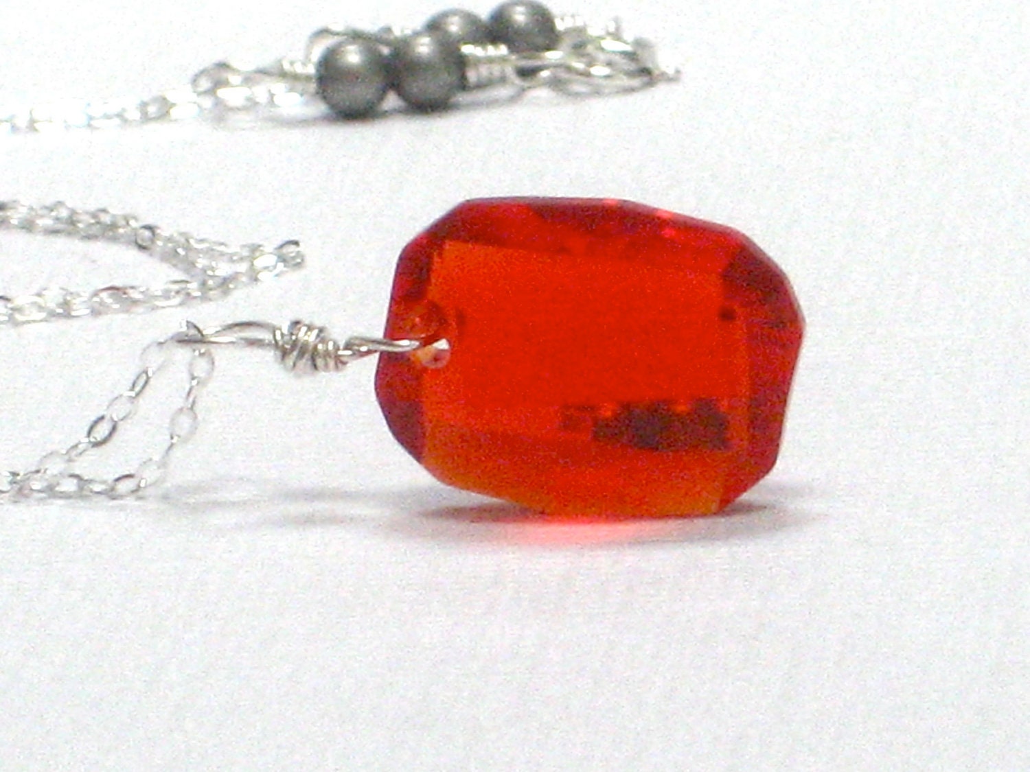 Swarovski Red Pendant, July Birthday Red Crystal Minimalist Necklace Sterling Silver Square Bright Bold Summer- Red Hot