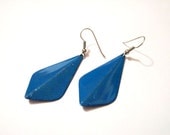 Vintage Blue Puffy Teardrop Fan Dangle Pierced Earrings