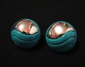 Vintage Silver Tone and Aqua Teal Blue Round Lucite Pierced Earrings