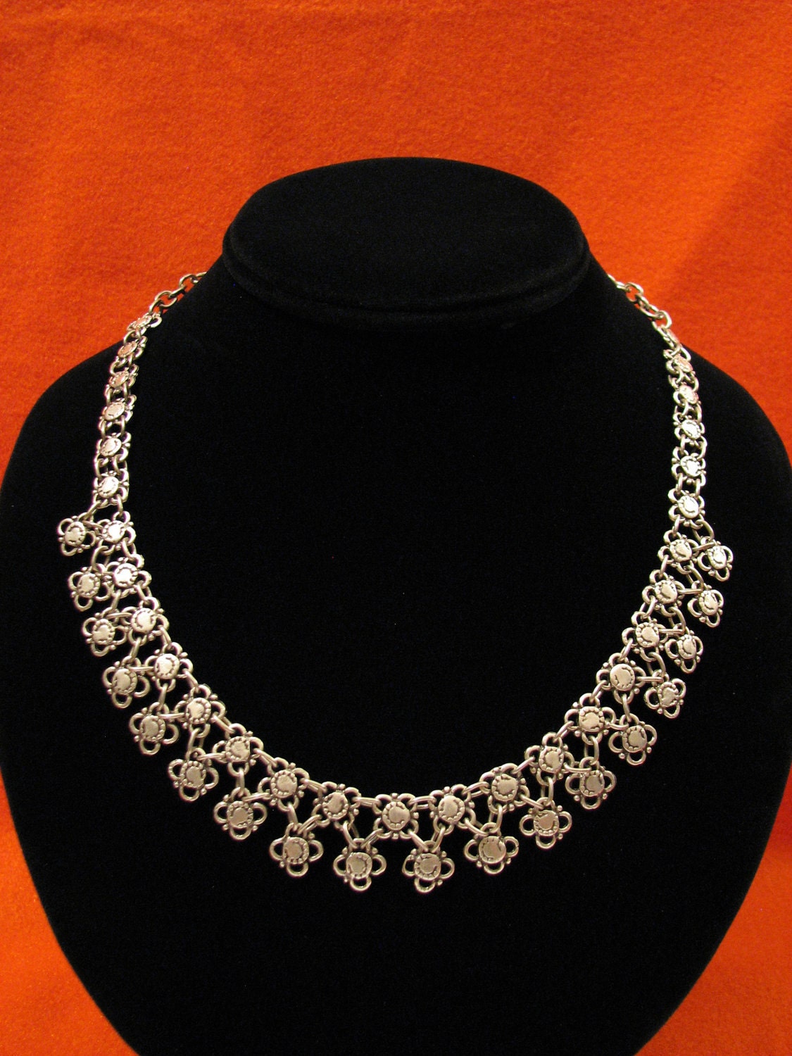 SALE Antique Deco Silver Tone Tribal Chain Mail Link Choker Necklace