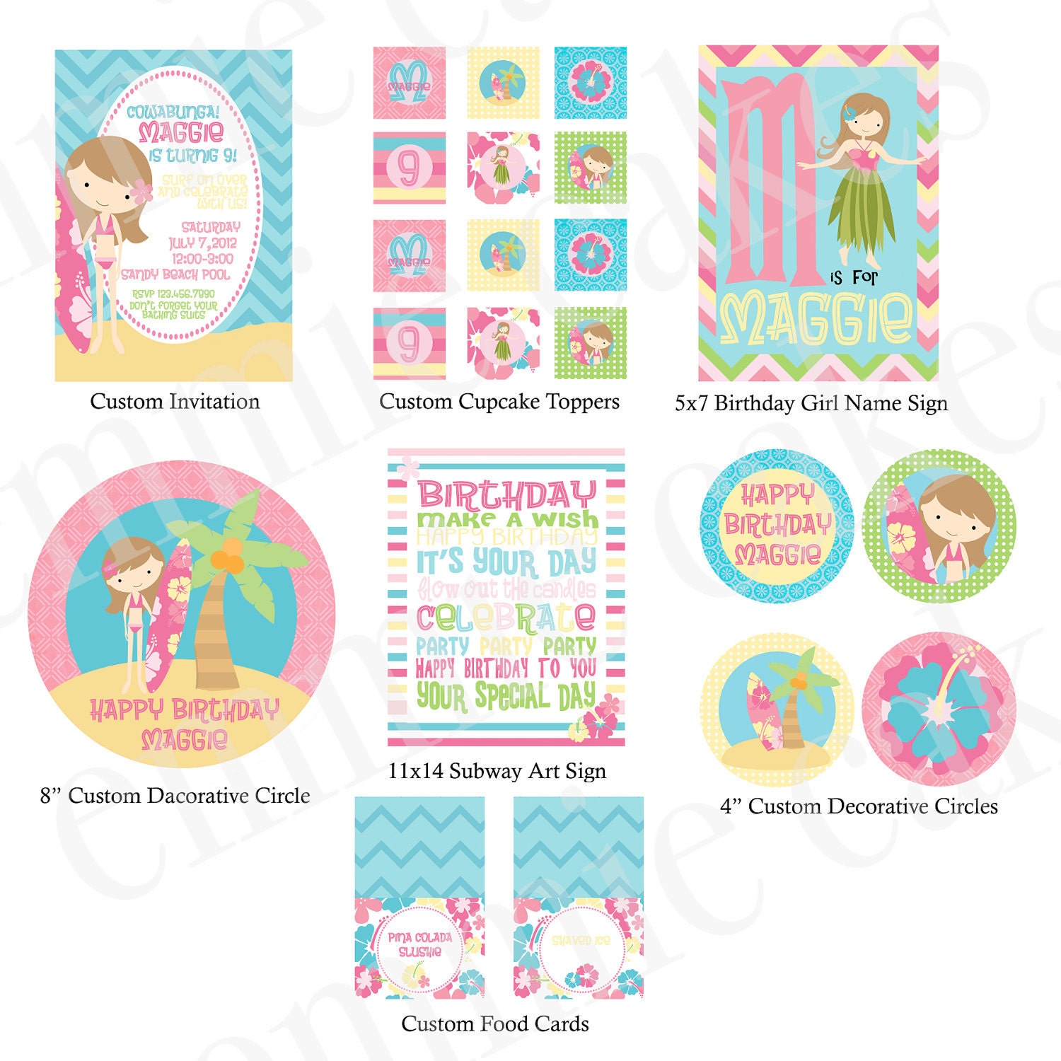 Custom Surf Girl Party Printable Kit Il_570xn