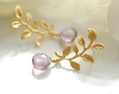 Love poem earrings . gold and pink mystic quartz
