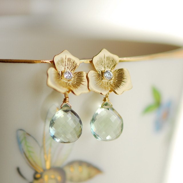 Green Amethyst earrings in gold