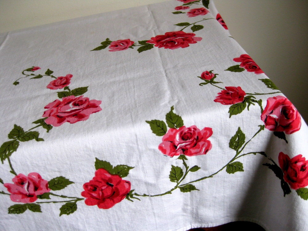 Vintage tablecloth with roses