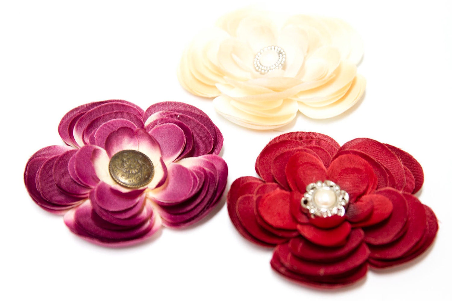 Vintage Accented Ranunculus Flower Hair Clip - CHOOSE Antique Plum, Antique Red or Antique Ivory