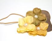 REDUCED - Natural Beauty III - Hydrangea Flower Headband in Moss, Mustard and Pale Yellow