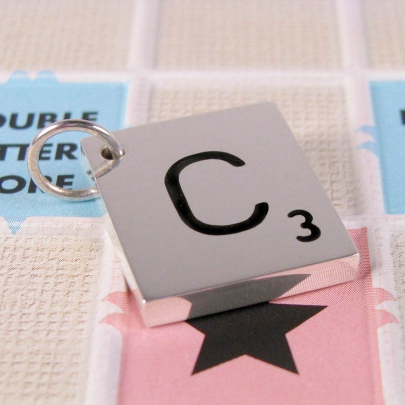 solid .925 sterling silver scrabble tile pendant - customize with your initial