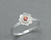 sterling silver and orange sapphire flower ring size 8