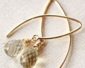 Lemon Yellow Quartz Gold Hook Earrings