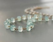 Aqua Blue Chalcedony Necklace - Mint Green, Sea Foam Green - Blue Topaz, White Freshwater Pearls, Something Blue