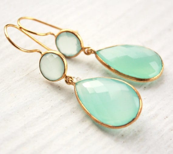 Aqua Chalcedony Teardrop Earrings - Mint Green - Sea Green Chalcedony