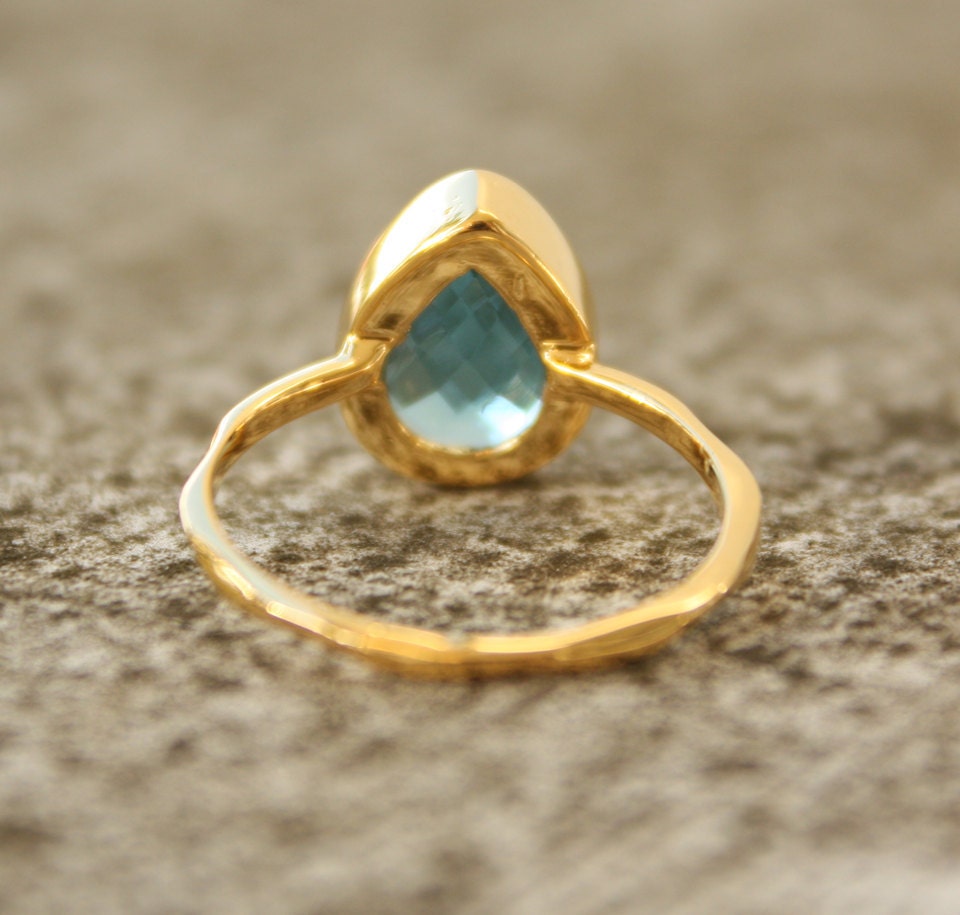 Gold Blue Topaz Ring - Gemstone Ring - London Blue, December Birthstone Ring, Teardrop