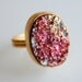 Fuschia Pink and Metallic Gold Druzy Ring - Titanium Coated - Adjustable Ring