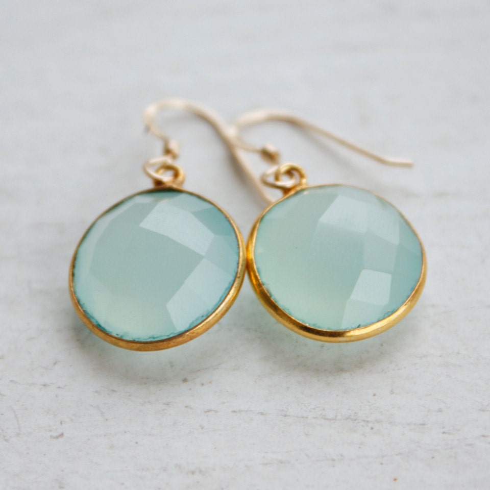 Aqua Chalcedony Earrings - Sea Foam Green - Simple Drops, Spring Green