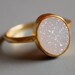 White Druzy Ring - Oval Shaped Ring - Natural Geode Ring
