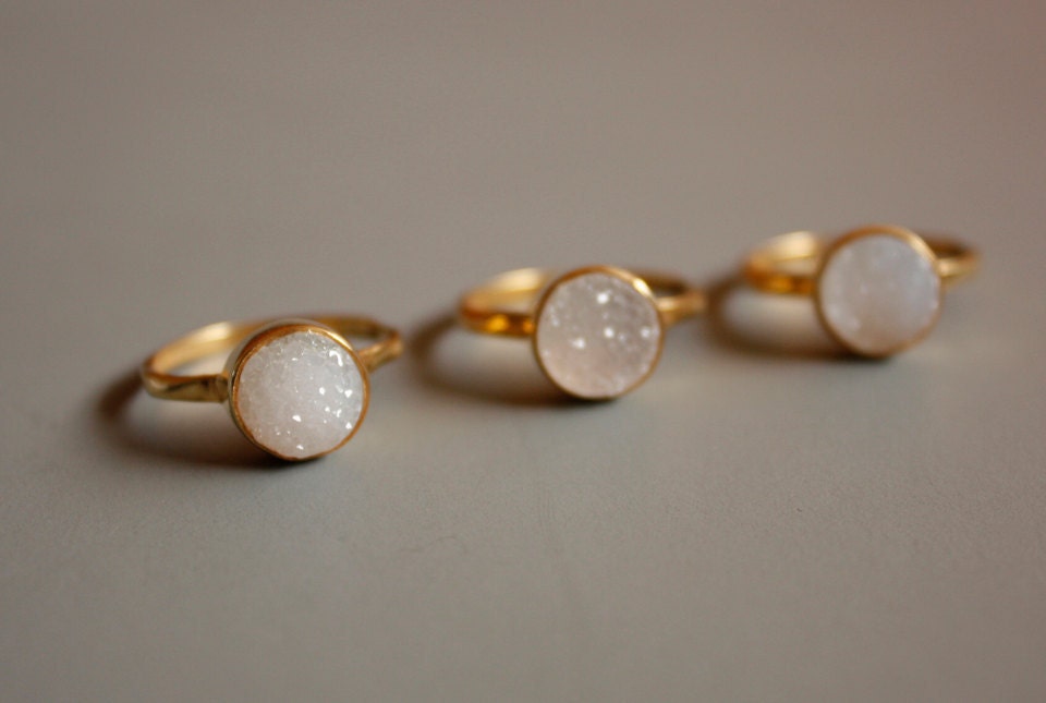Gemstone Ring - Druzy Ring - Round Shape - Stacking Ring