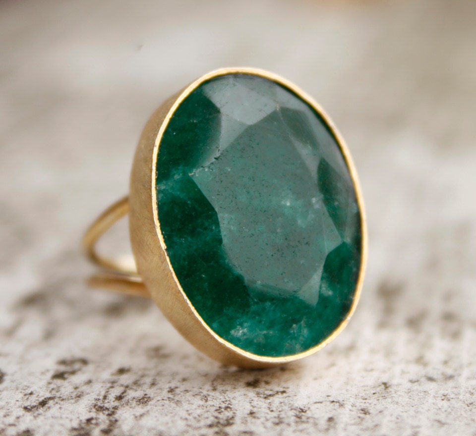 Green Emerald Ring - Green Stone Ring - May Birthstone Ring, May Birthdays, Adjustable Ring