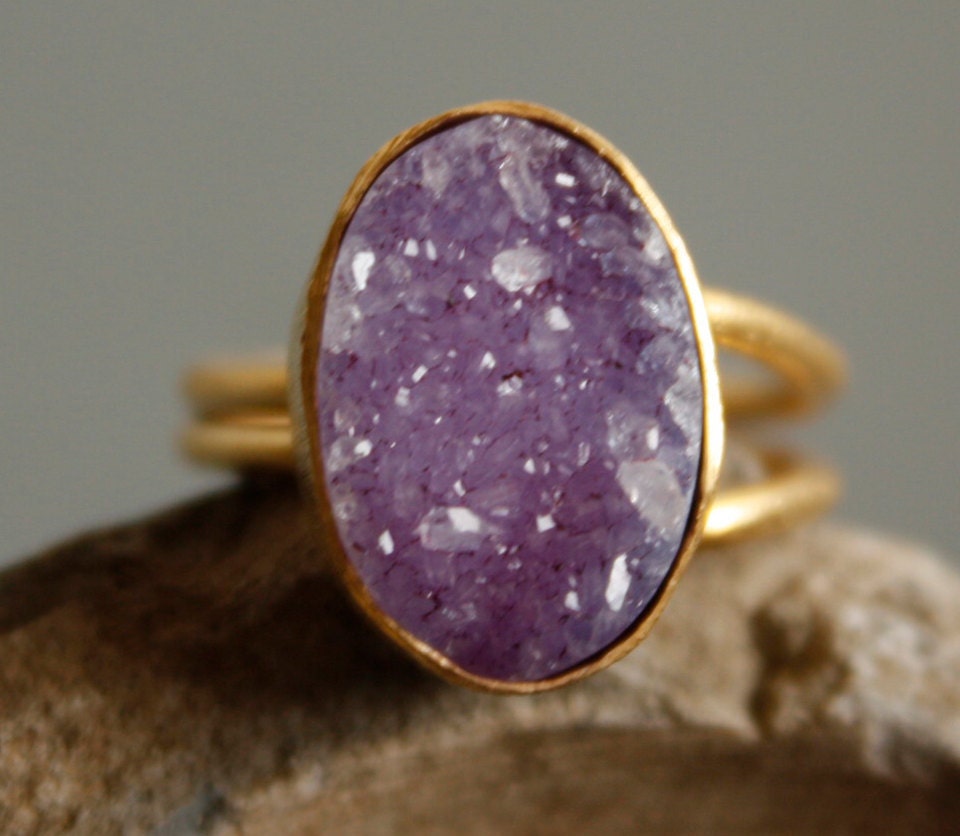 Mauve Purple Druzy Ring - Purple Geode Ring - Adjustable Ring