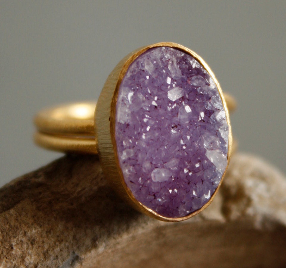 Mauve Purple Druzy Ring - Purple Geode Ring - Adjustable Ring