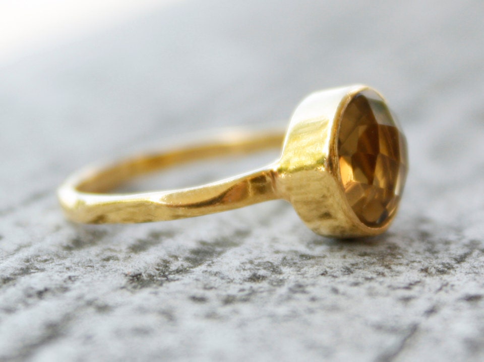 Citrine Ring - Round Shape - Gold Plated Ring