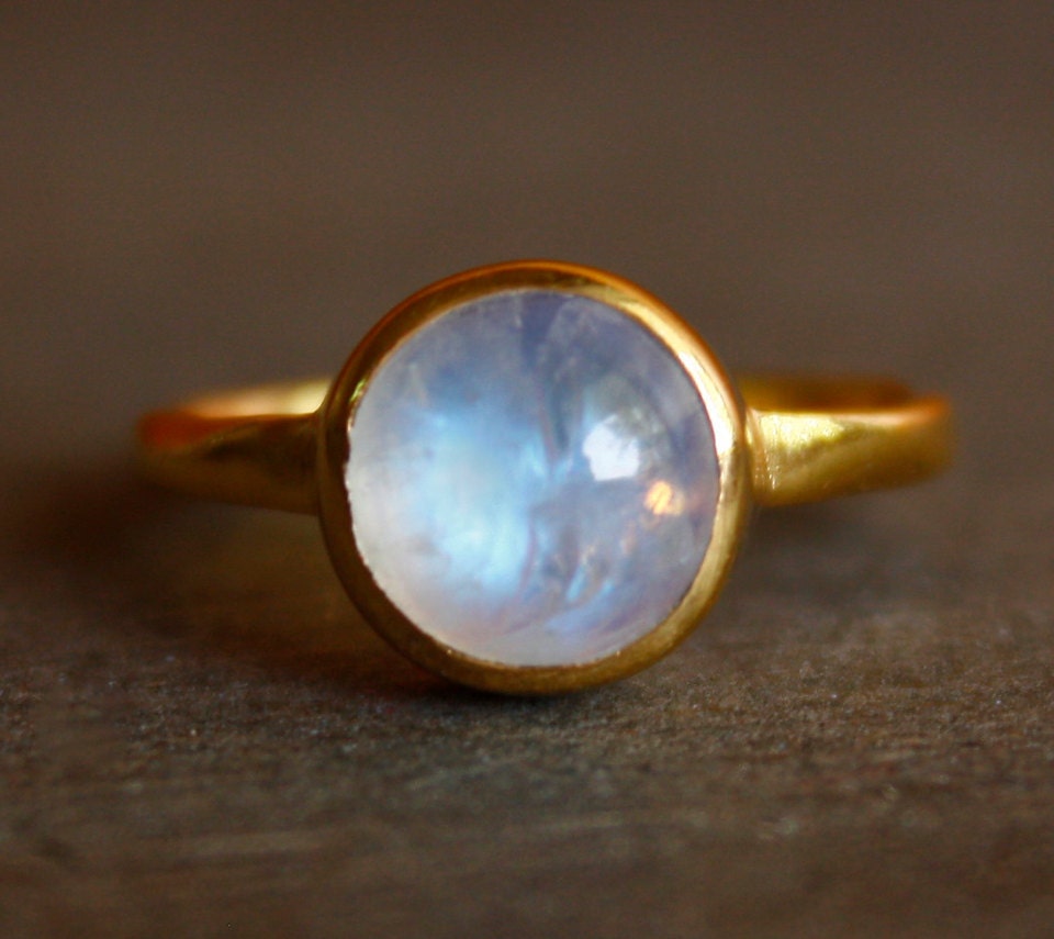 SALE 15 OFF June Birthstone Ring - Rainbow Moonstone Ring - Round - Stacking Ring