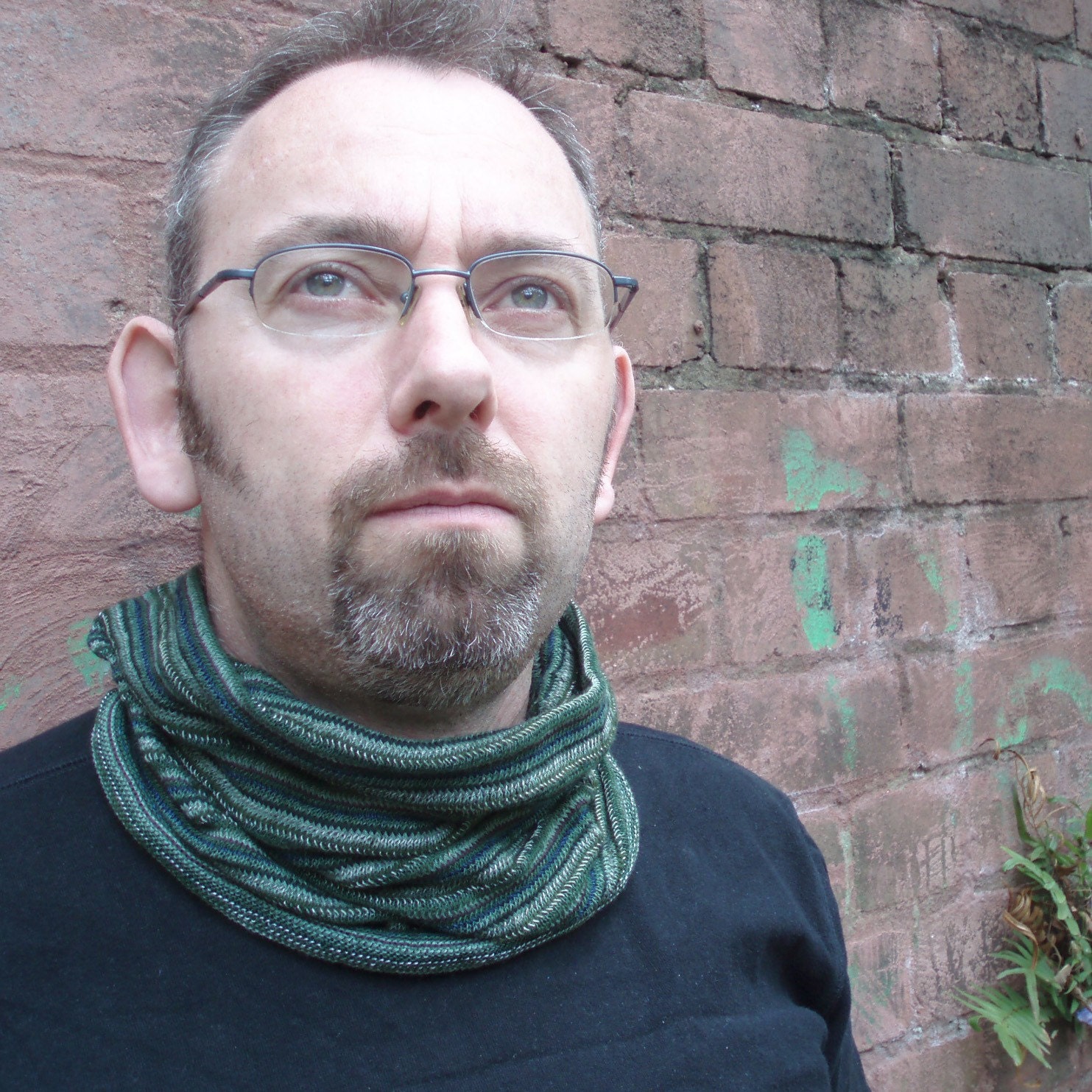 Mens Neckwarmer Cowl Cyclewrap Forest Green Indigo Stripe Cotton knit