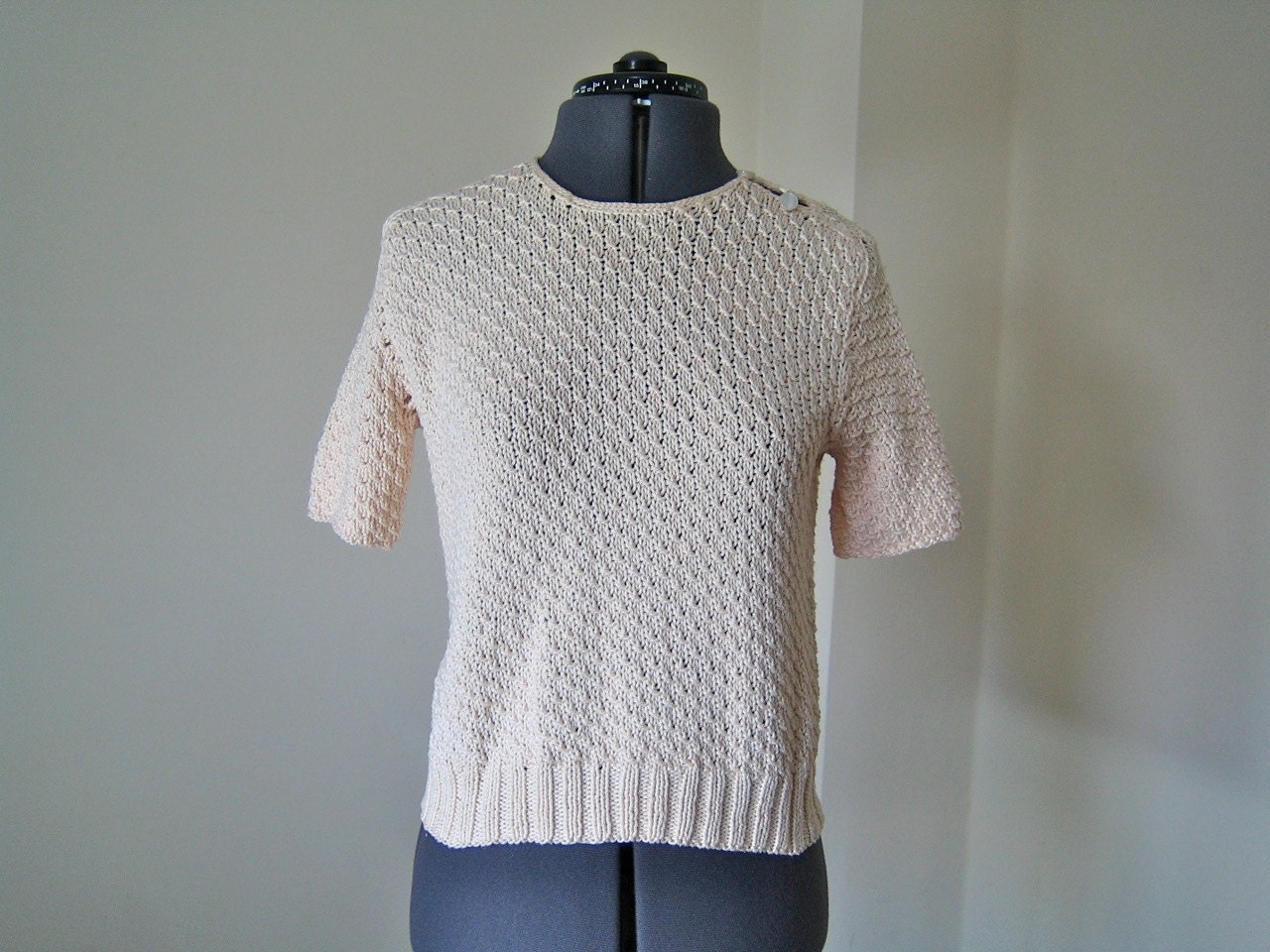 1950s sweater Peach cotton hand knitted S M