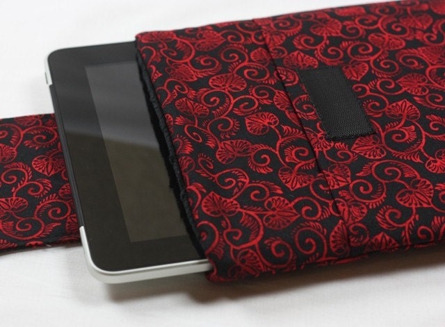 iPad Case - iPad 2 Sleeve - iPad Cover - Samsung Galaxy - HP Touchpad - TABLET/ PADDED - Red Swirly Spade with Minky and Pocket
