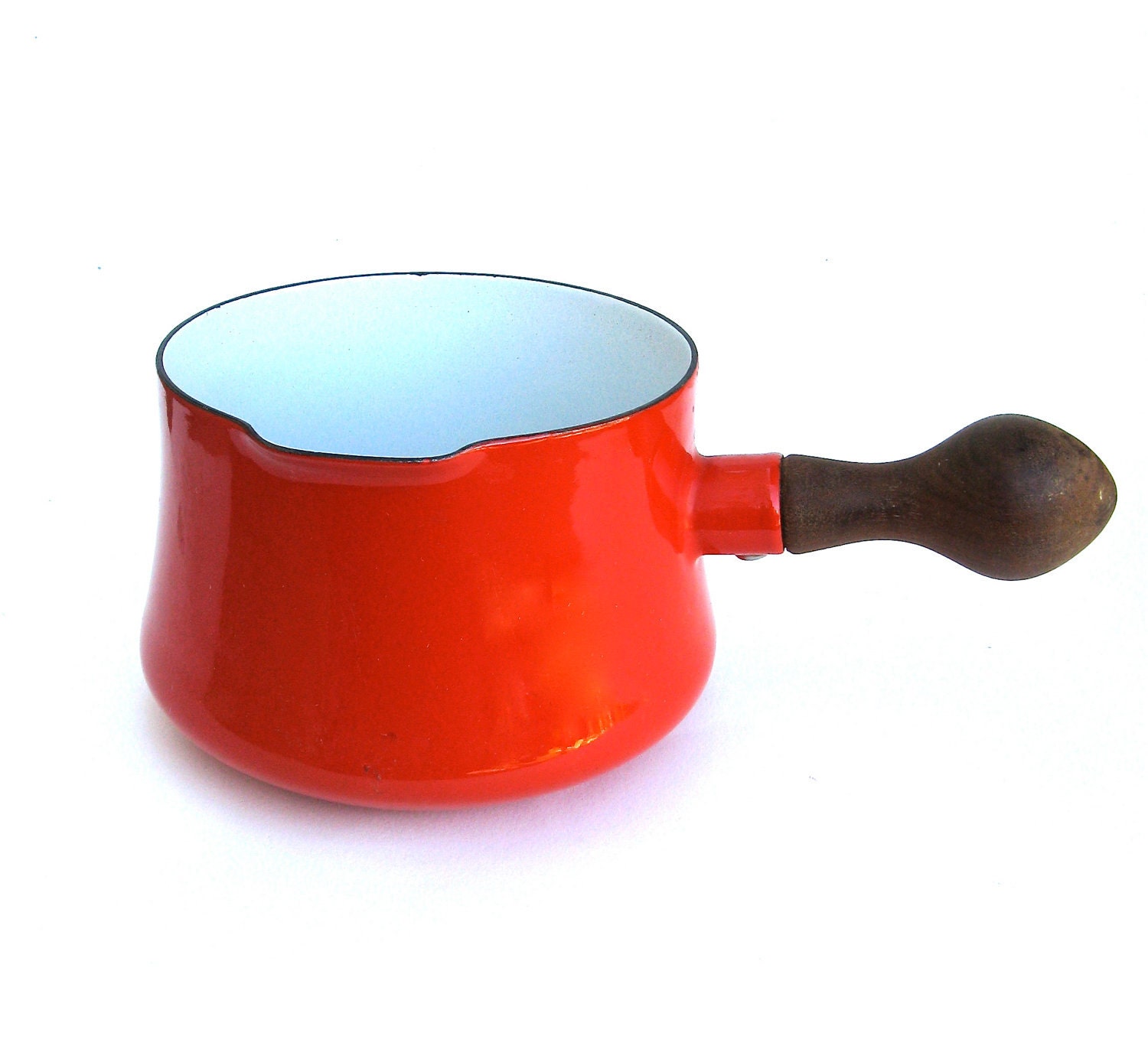 vintage dansk enamel sauce pot ... red