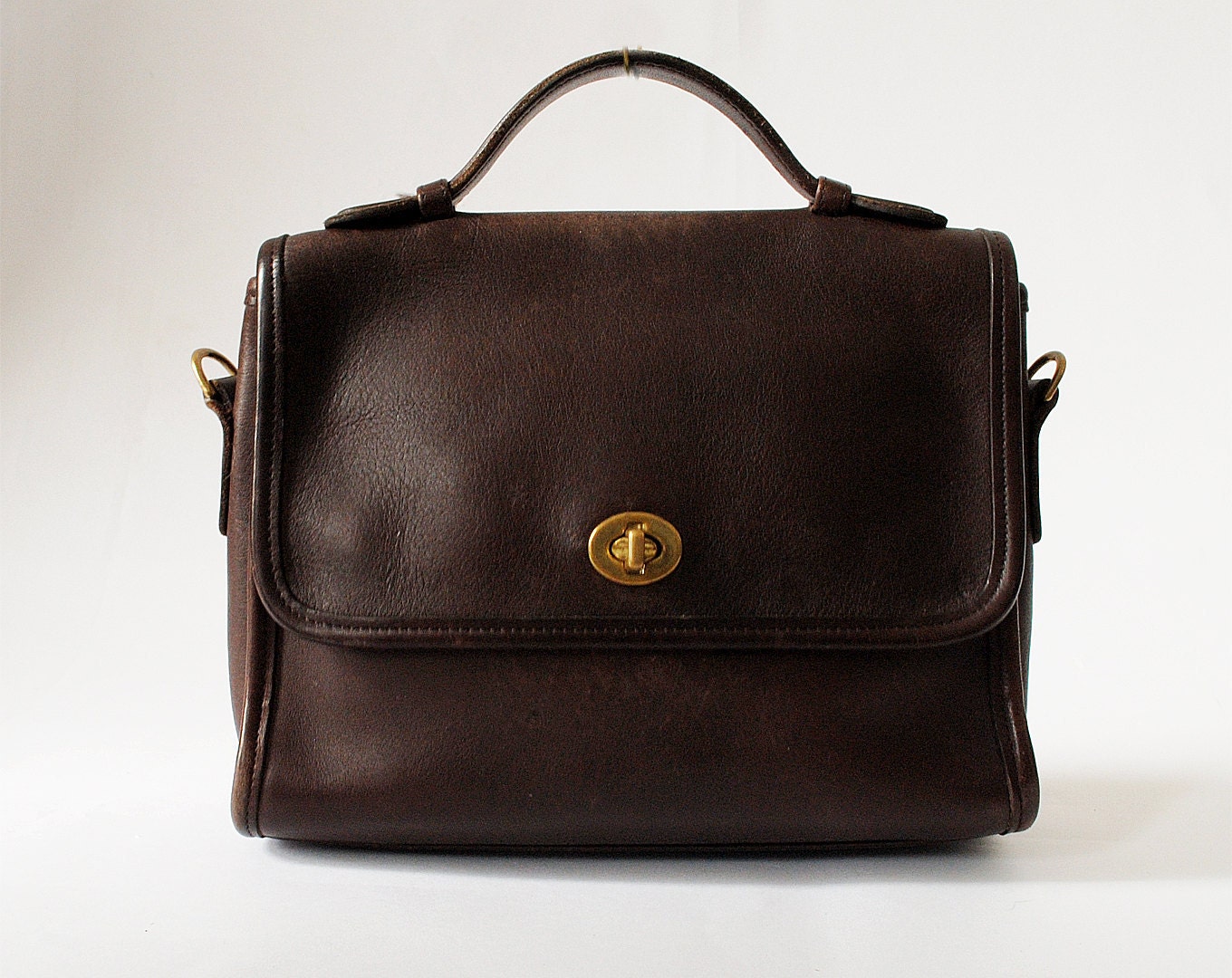 Vintage Coach Handbag Dark Brown Leather Purse by thespeckledperch