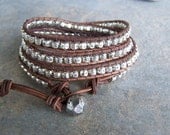 Bella Pewter Beaded Natural Leather Wrap Bracelet SALE 20% off Coupon code  SALE20