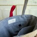 Upcycled LeAH tote. Everyday bag. Book bag. Burlap coffee sack. Navy blue and white stripes. Red corduroy.
