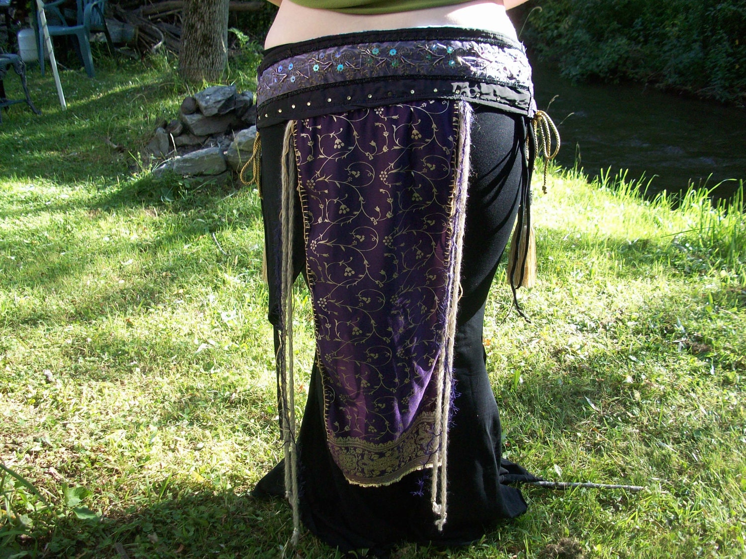 tribal belly dance belt, deep purple and light gold,ATS fusion,reserved for jakiigirl