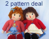 Belinda Jane and Merrily Ann (Raggedy Ann) - 2 pattern deal - knitted toy dolls - INSTANT DOWNLOAD - PDF email knitting patterns - ePattern