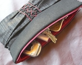 Clutch/purse  - black & red OOAK with raw silk....