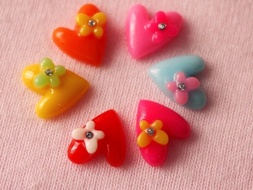 15 pcs. Little Heart with Crystal Cabochon - 12mm