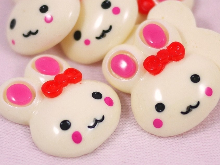 15 pcs. Sweet Bunny with Bow Cabochon - 35 mm