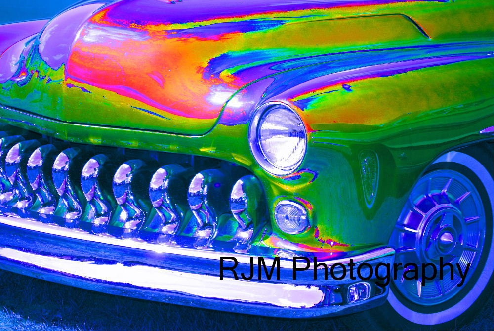 Classic Mercury of Many Colors Note Card, Photograph, Art, Vintage, Blue, Green, Orange