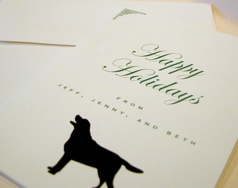 Dog Holiday Cards - Personalized Greetings - Happy Holidays - Black Lab Silhouette . Merry Christmas . Set of 100