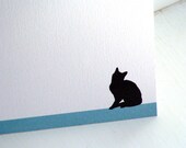 Cat Personalized Stationery - Blue and White Note Cards - Feline Flat Notes - Blank Notecards - Set of 10