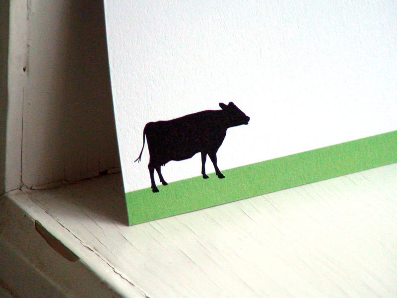 Cow Personalized Stationery - Green and White Note Cards - Thank You Notecards . Flat Cards . Set of 10