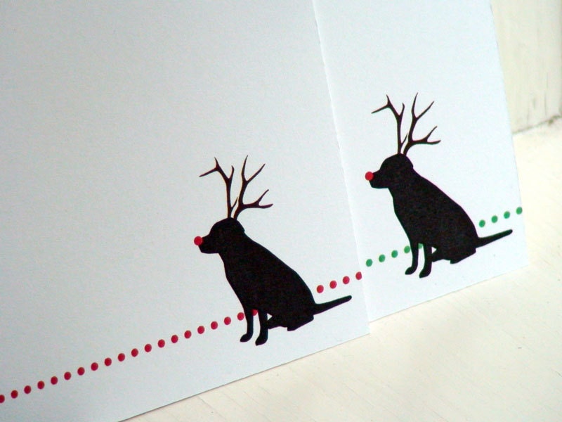 Black Lab Personalized Christmas Cards - Labrador Silhouette with Antlers Stationery - Happy Holidays Notecards - Set of 10