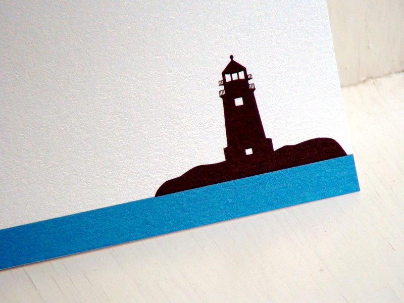 Lighthouse Personalized Stationery - Thank You Notes - Blue and White Note Cards - Set of 10