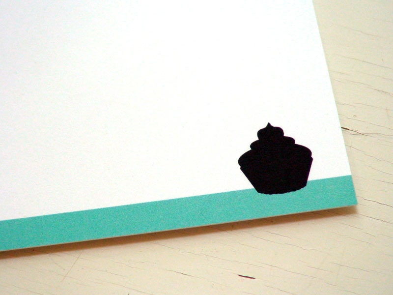 Cupcake Personalized Stationery -Turquoise and White Note Cards - Thank You Notecards - Flat Notes - Set of 10