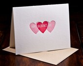 Three Hearts Valentine letterpress card - single