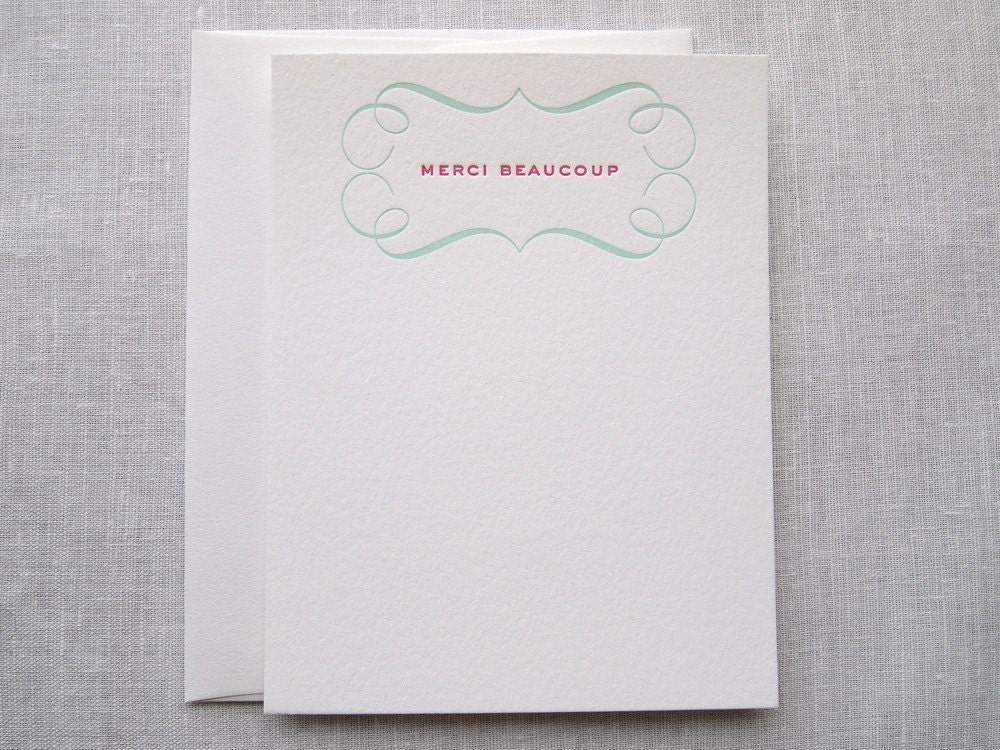 Merci Beaucoup Letterpress Stationery - Set of 6 Flat Notes